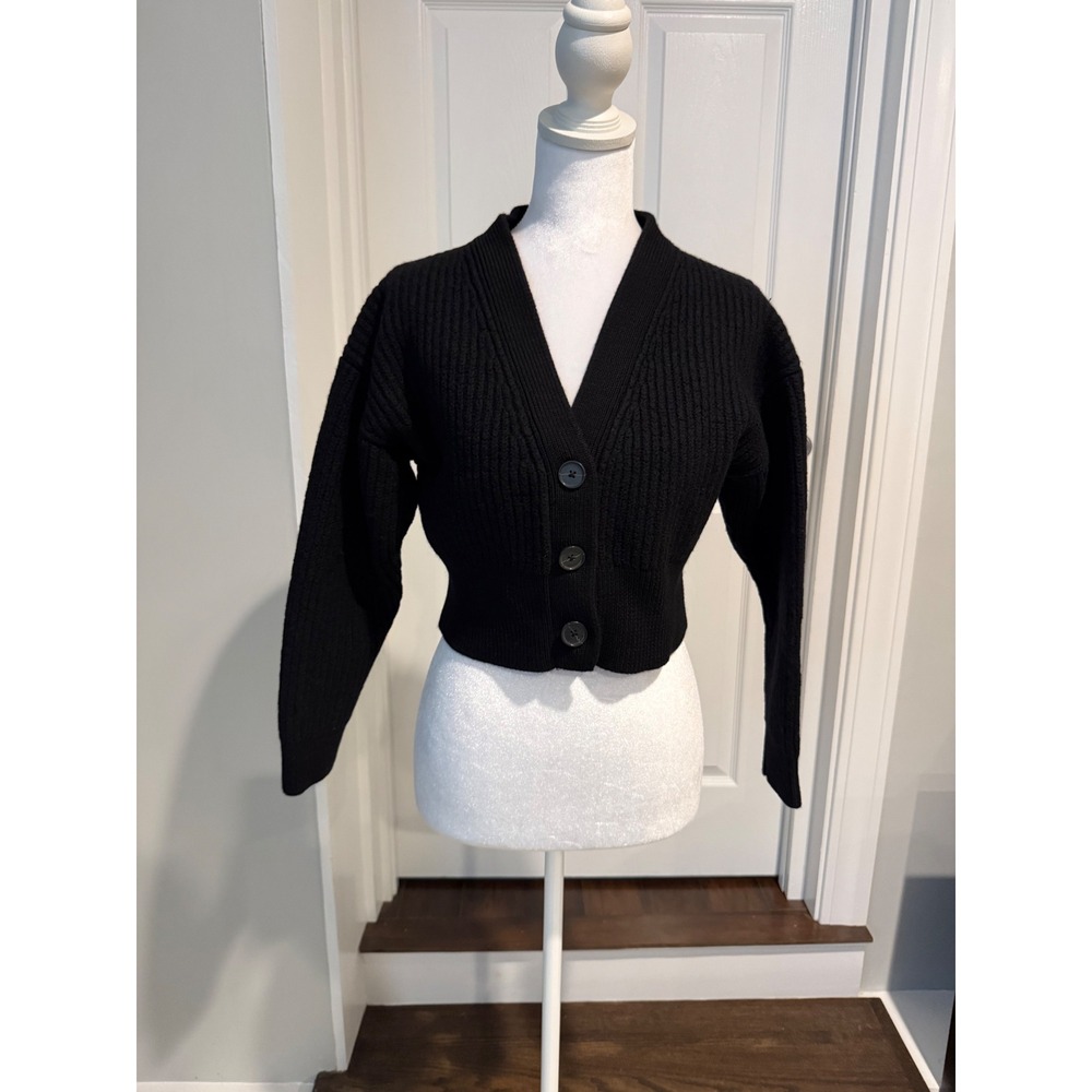 Aritzia Babaton Canberra Cardigan Womens S Black 100% Merino Wool Cropped